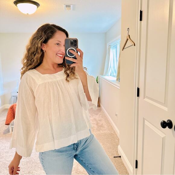 GAP White Linen Square Neck Flare Sleeve Top Blouse Small - Picture 1 of 11